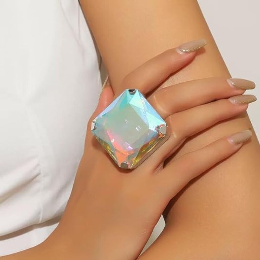 Ab Exaggerated Large Square Rhinestone Statement … - image 2